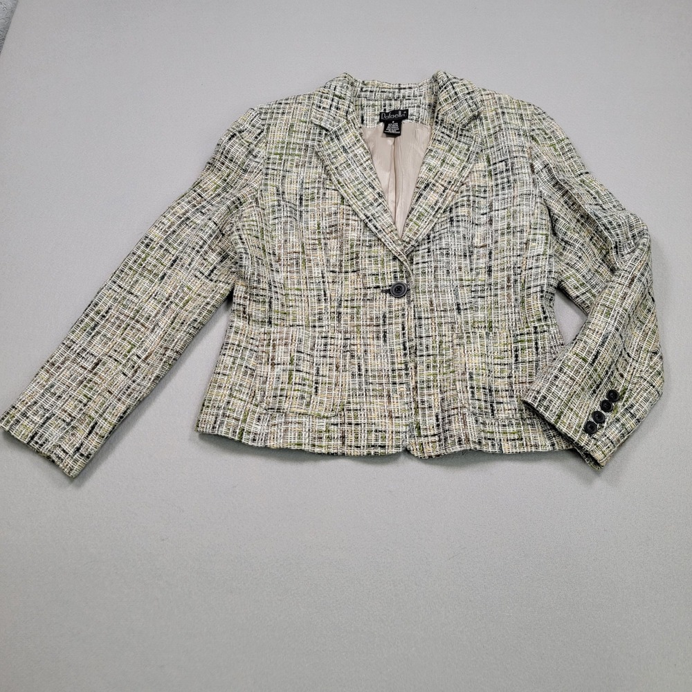 Rafaella Womens Green Multi Tweed Linen Blend Blazer Jacket Size 8, Pre-Owned